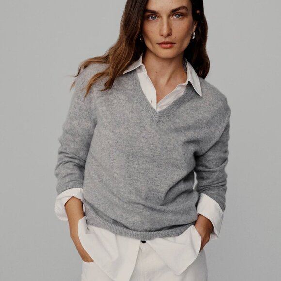 Women's V-Neck Sweater in Gray - Picture 5 of 5